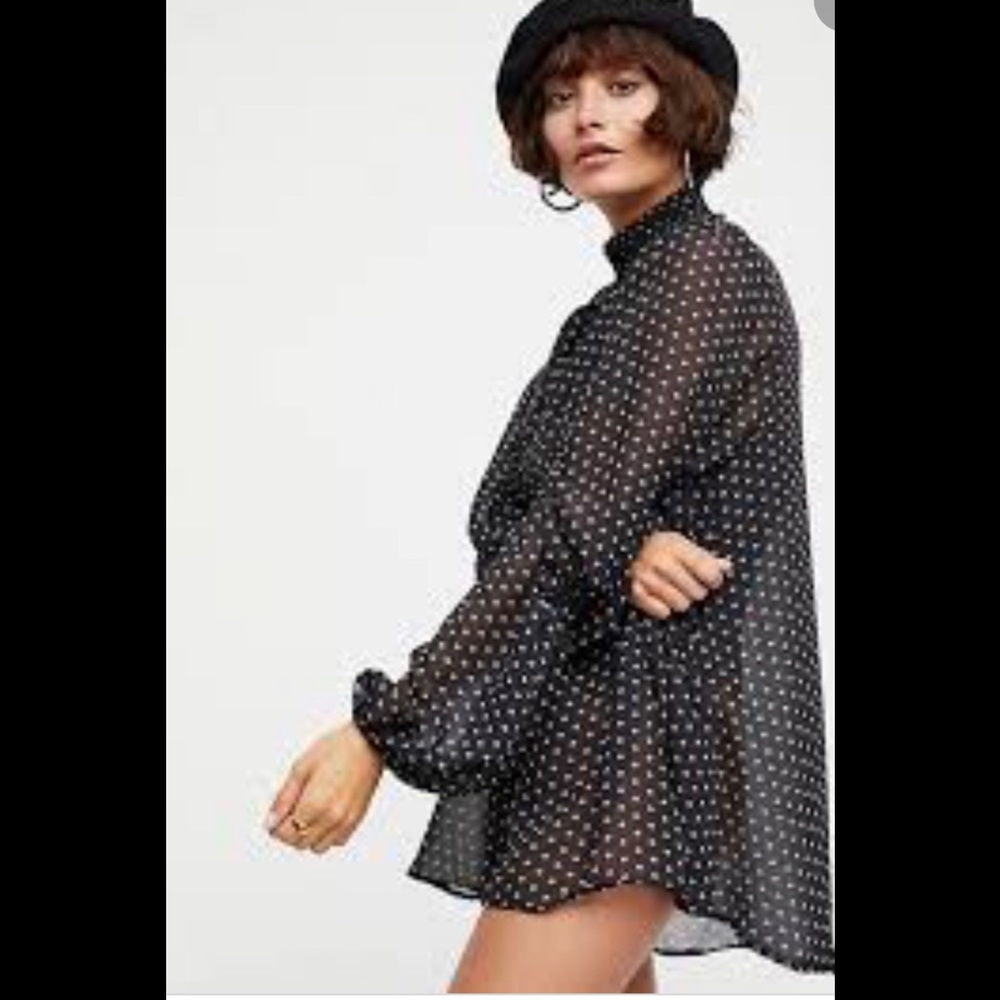 Free People Sheer Mock Neck Black & White flowy top